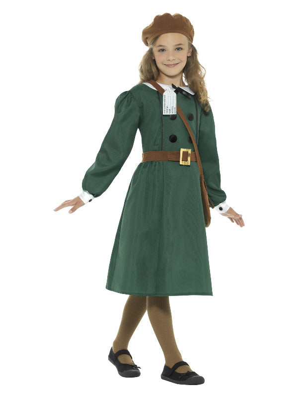 Kids WW2 Evacuee Girl Costume Green