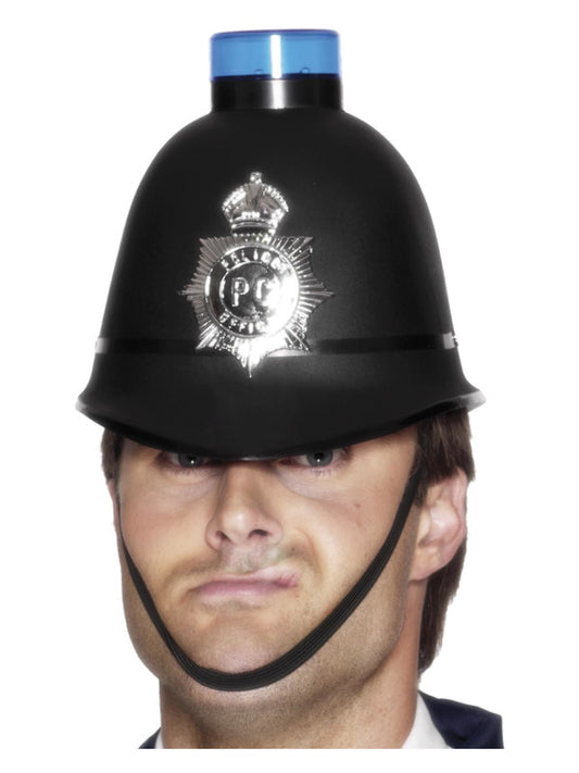 Police Helmet with Flashing Siren Light Black