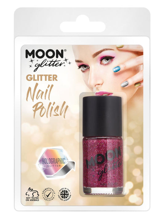 Adult Moon Glitter Holographic Nail Polish Fuchsia (2)