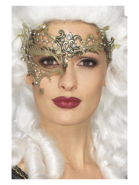 Deluxe Metal Filigree Half Eyemask Gold