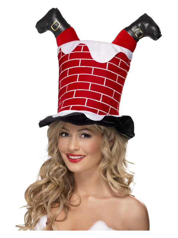 Santa Stuck in Chimney Hat Red