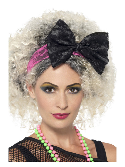 80s Lace Headband Black  Pink