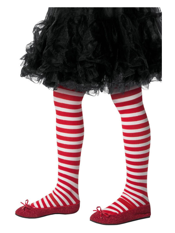 Kids Striped Tights Childs Red  White