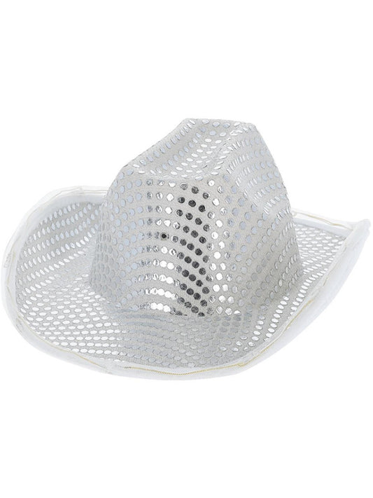 LED Light Up Sequin Cowboy Hat Silver