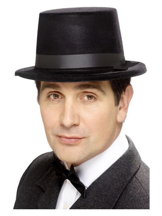 Flocked Topper Hat Black