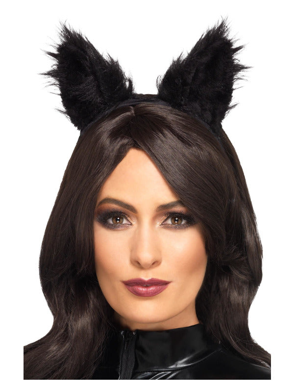Long Pile Fur Cat Ears Black