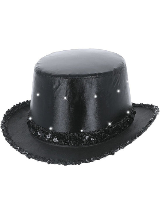 LED Light Up Metallic Top Hat Black