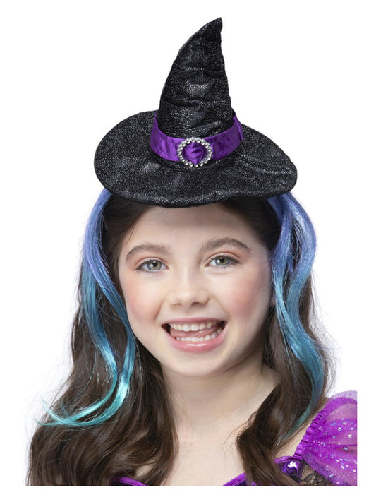 Kids Glitter Witch Headband With Hair