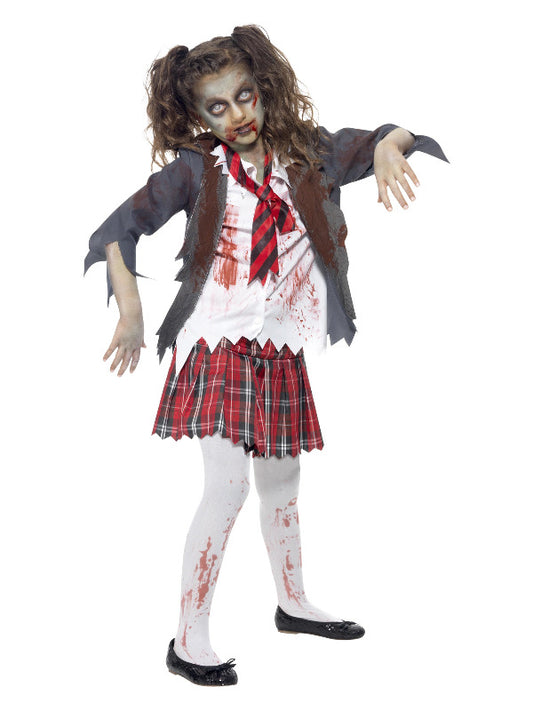 Kids Zombie School Girl Costume Grey