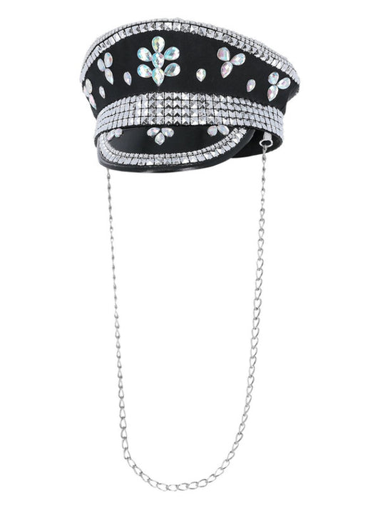 Fever Deluxe Sequin Studded Captains Hat Black
