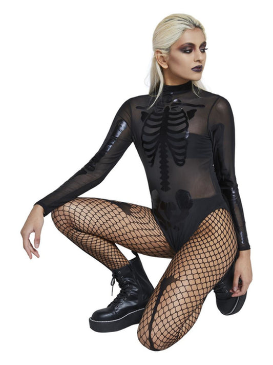 Fever Sheer Skeleton Bodysuit Black
