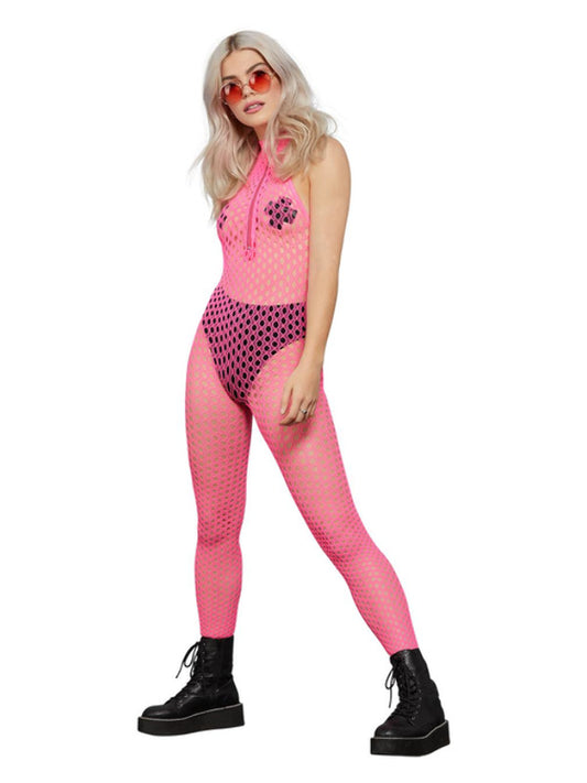 Fever Sleeveless Zipped Bodystocking Neon Pink