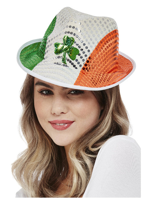 Paddys Day Irish Flag Sequin Trilby Hat
