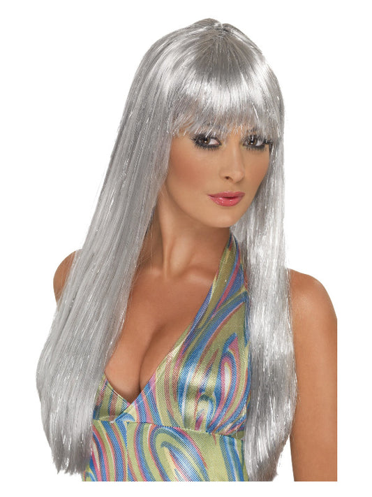 Glitter Disco Wig Silver