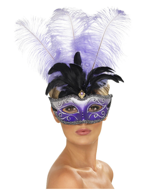 Venetian Colombina Eyemask with Multicolour Plume