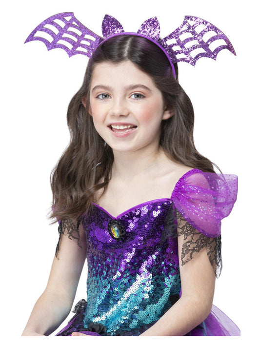 Kids Bat Headband Purple Glitter