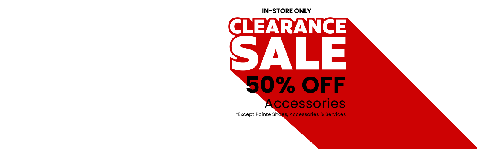 Clearance sale banner with 50% off accessories on a white background