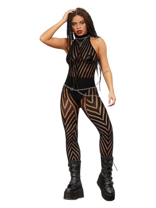 Fever Sleeveless V Striped Bodystocking