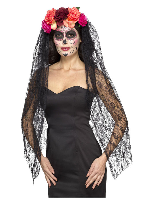 Deluxe Day of the Dead Headband Red  Black