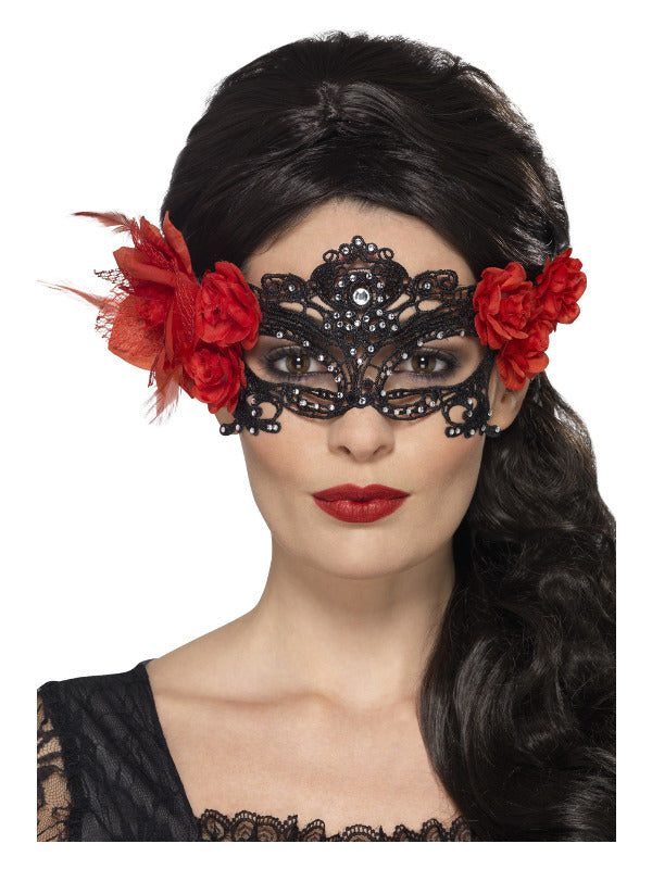 Day of the Dead Lace Filigree Eyemask Black