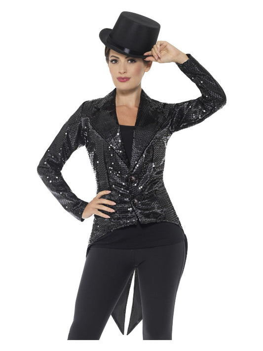 Sequin Tailcoat Jacket Ladies Black