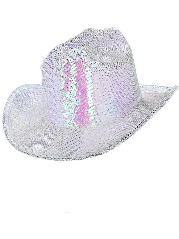 Fever Deluxe Sequin Cowboy Hat Iridescent White
