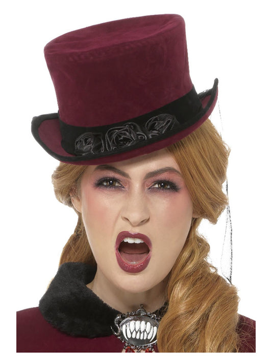 Deluxe Victorian Vampiress Hat Burgundy
