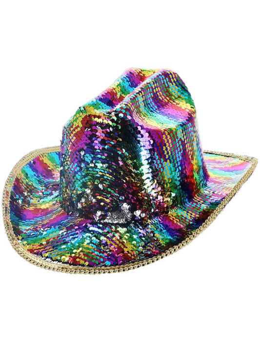 Fever Deluxe Sequin Cowboy Hat Rainbow
