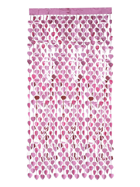 Heart Foil Curtain Backdrop Pink