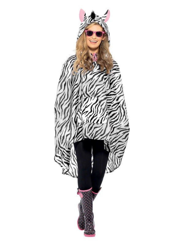 Zebra Party Poncho Black  White
