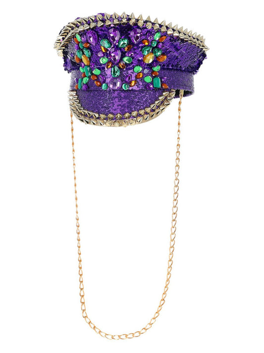 Fever Deluxe Sequin Studded Captains Hat Purple