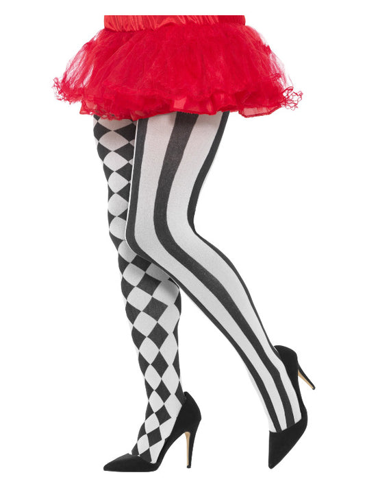 Harlequin Tights Plus Size White  Black