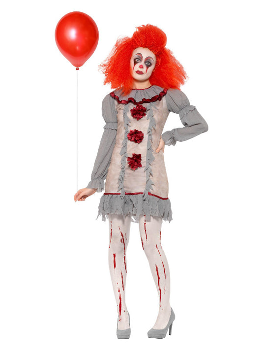Vintage Clown Lady Costume Grey  Red