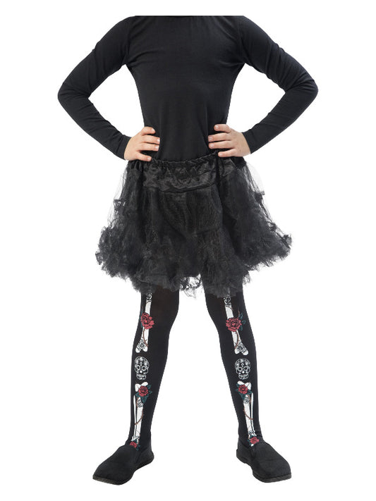 Kids Day of the Dead Tights Child Black