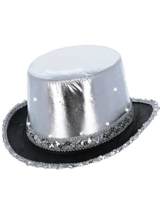 LED Light Up Metallic Top Hat Silver