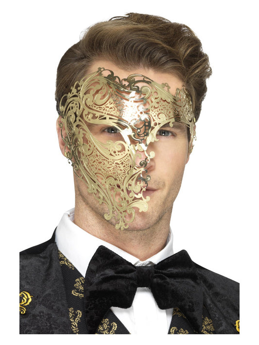 Deluxe Metal Filigree Phantom Mask Gold